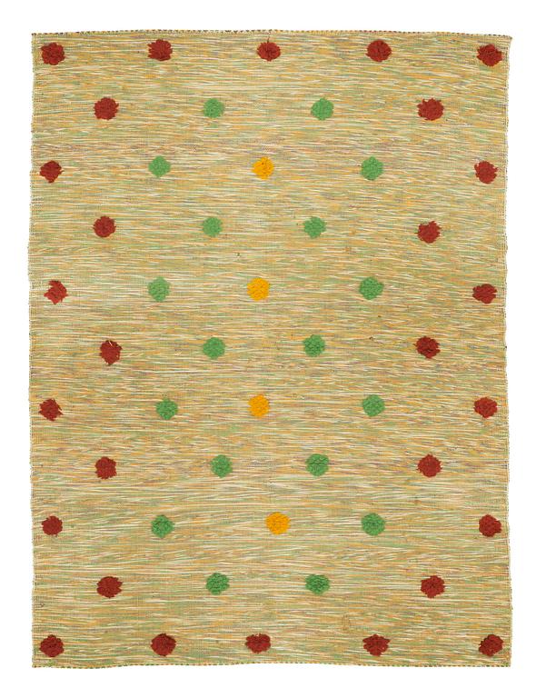 CARPET. Flat weave with rags and pile ornaments. 308,5 x 234,5. Sweden first half of the 20th century.