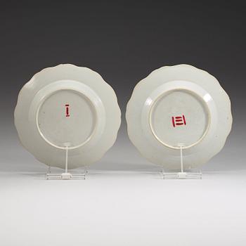 A pair of famille rose armorial dishes for Claes Alströmer, Qing dynasty, Qianlong (1736-95), ca 1770.