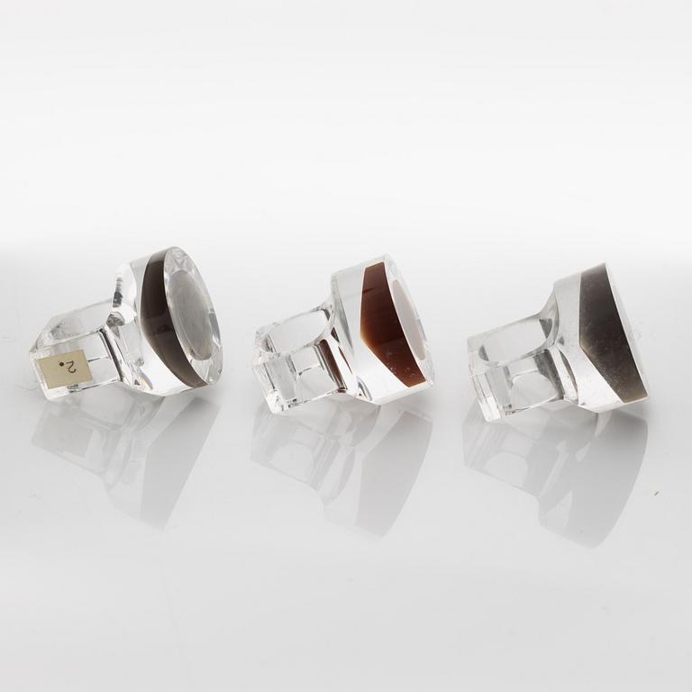 Siv Lagerström, three acrylic plastic rings. Engraved works from the 1970s.