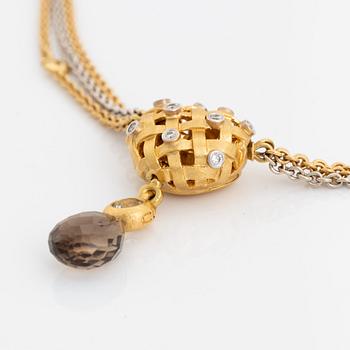 Ole Lynggaard, Charlotte Lynggaard, lås flätat hjärta med diamanter, collier, nyckelberlock med rökkvarts och akvamarin.