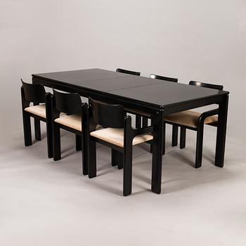 Eero Aarnio, A 1970's dinner table and six chairs "Flamingo" for Asko.