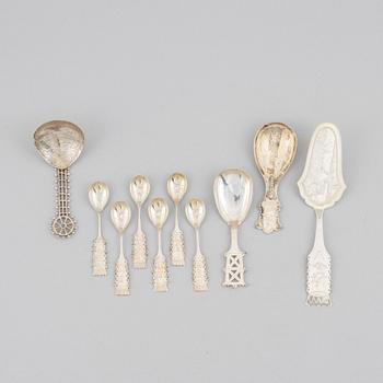 Ten silver spoons, including Frits Olson AB, Luleå, Sweden,1975.