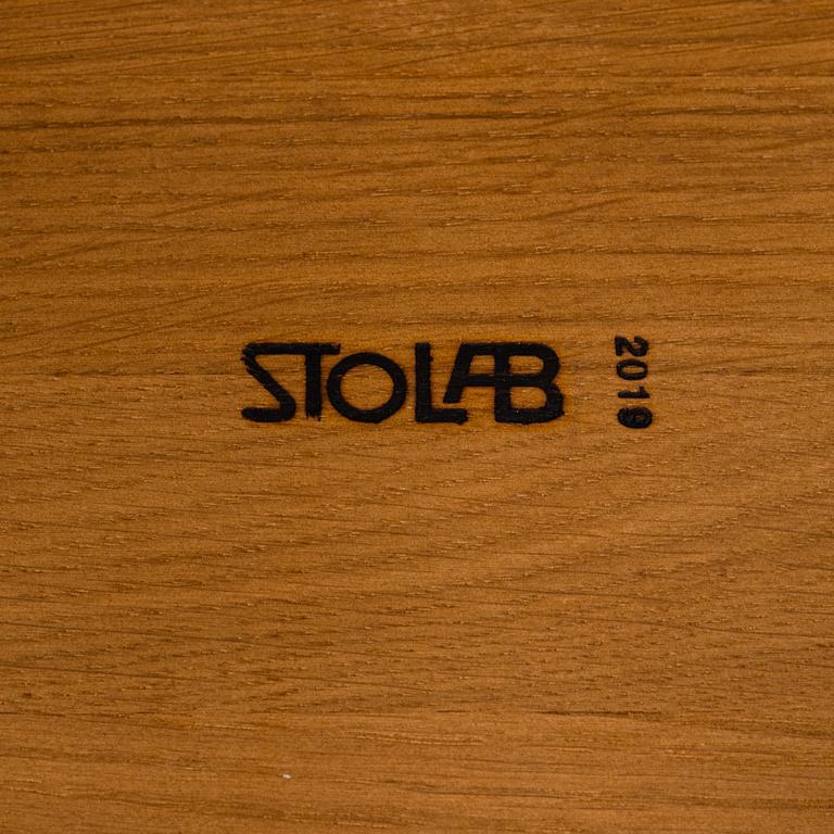 A set of four stained oak 'Miss Holly' chairs by Jonas Lindvall for Stolab, dated 2019.