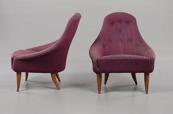 FÅTÖLJER, ett par, "Liten Eva" ur Paradiset, Kerstin Hörlin-Holmquist, Triva-serien, Nordiska Kompaniet, formgiven 1958.