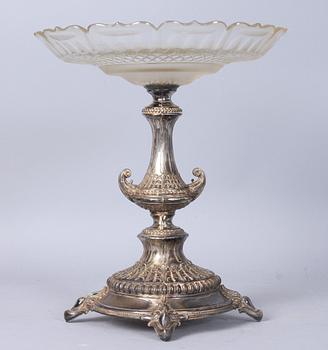 UPPSATSSKÅL, vitmetall samt glas, 1800/1900-tal.