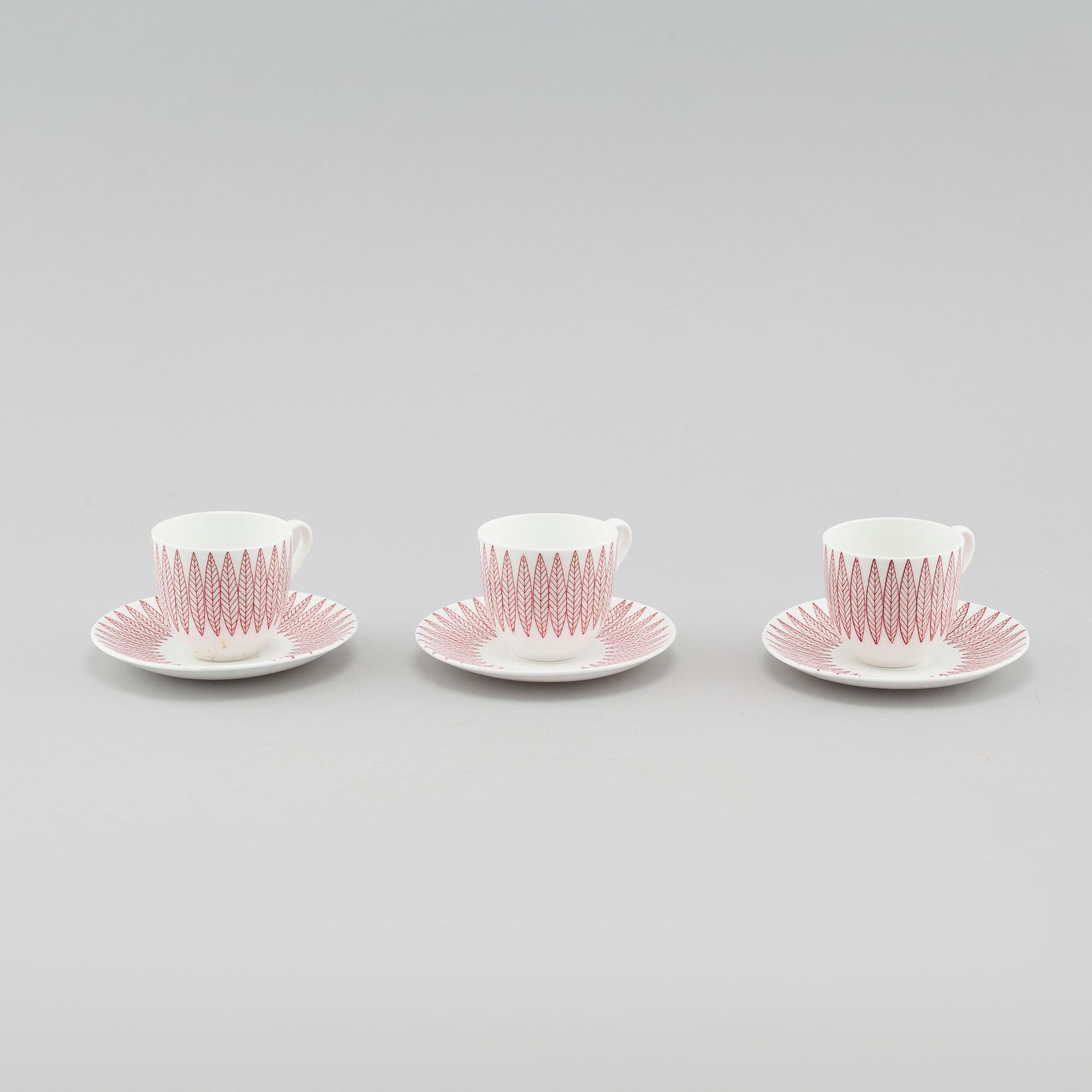 STIG LINDBERG, kaffekoppar med fat, 12 st, benporslin, "Salix", Gustavsberg.