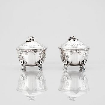 A pair of Swedish Gustavian silver sugar bowls, mark of Lars Boye, Stockholm 1776.