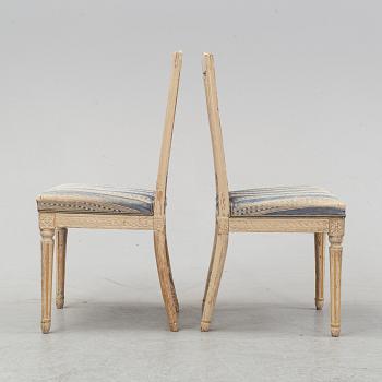 A set of six gustavian chairs made in Lindome by Johannes Andersson (1763-1840), signed IAS+, around the year 1800.