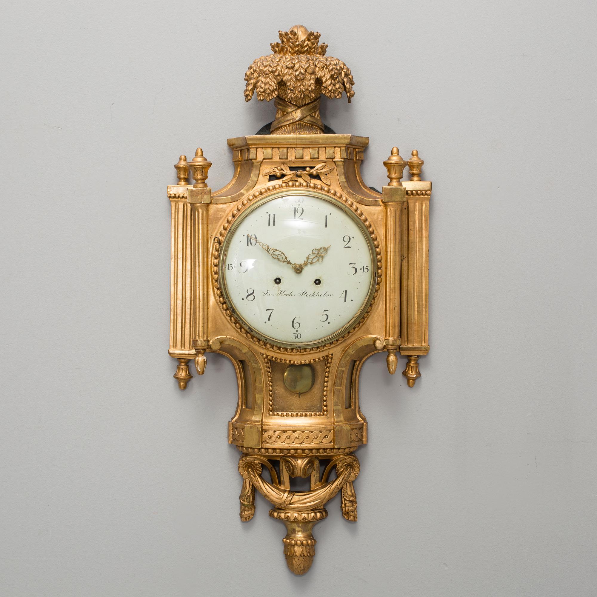 VÄGGPENDYL, gustaviansk, av Jacob Kock i Stockholm, verksam 1763-1803.