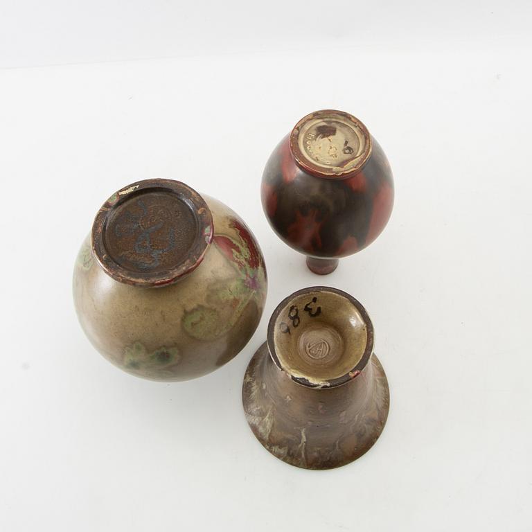 Andersson & Johansson vases 6 pcs Höganäs early 20th century glazed stoneware.