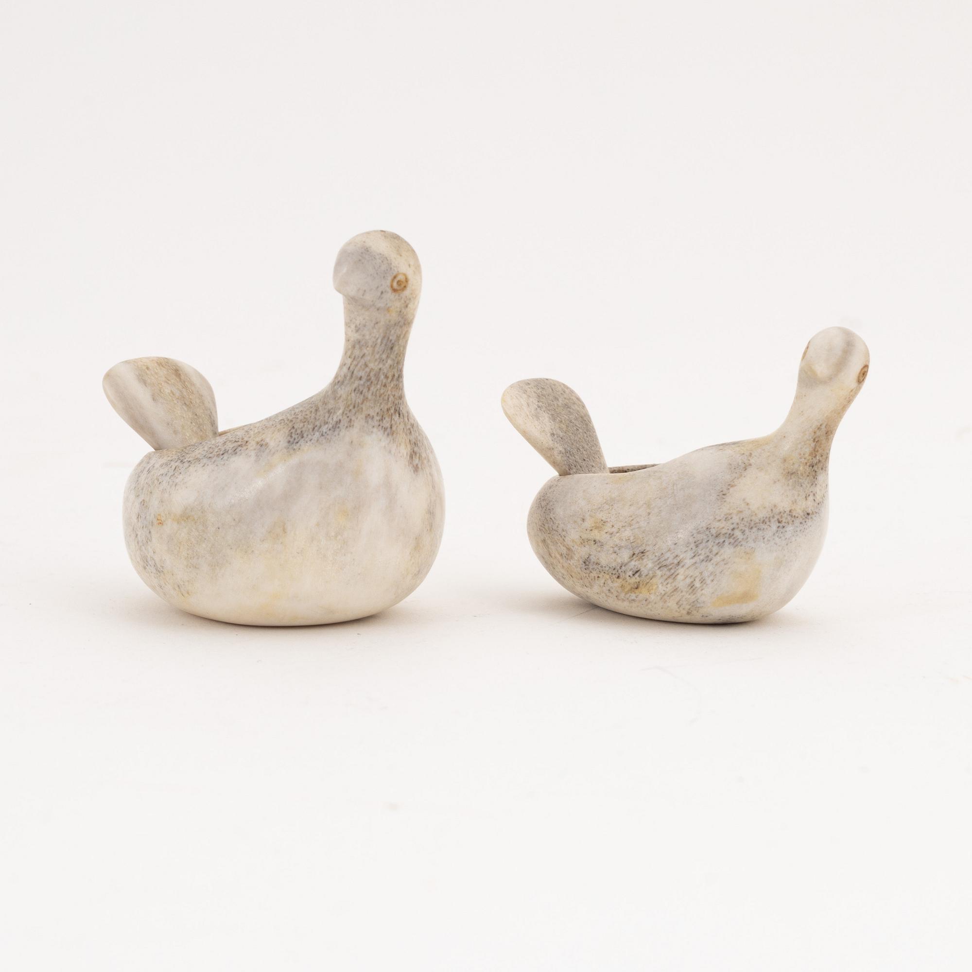 Two reindeer salt containers by Lars Pirak before 1967, signed.