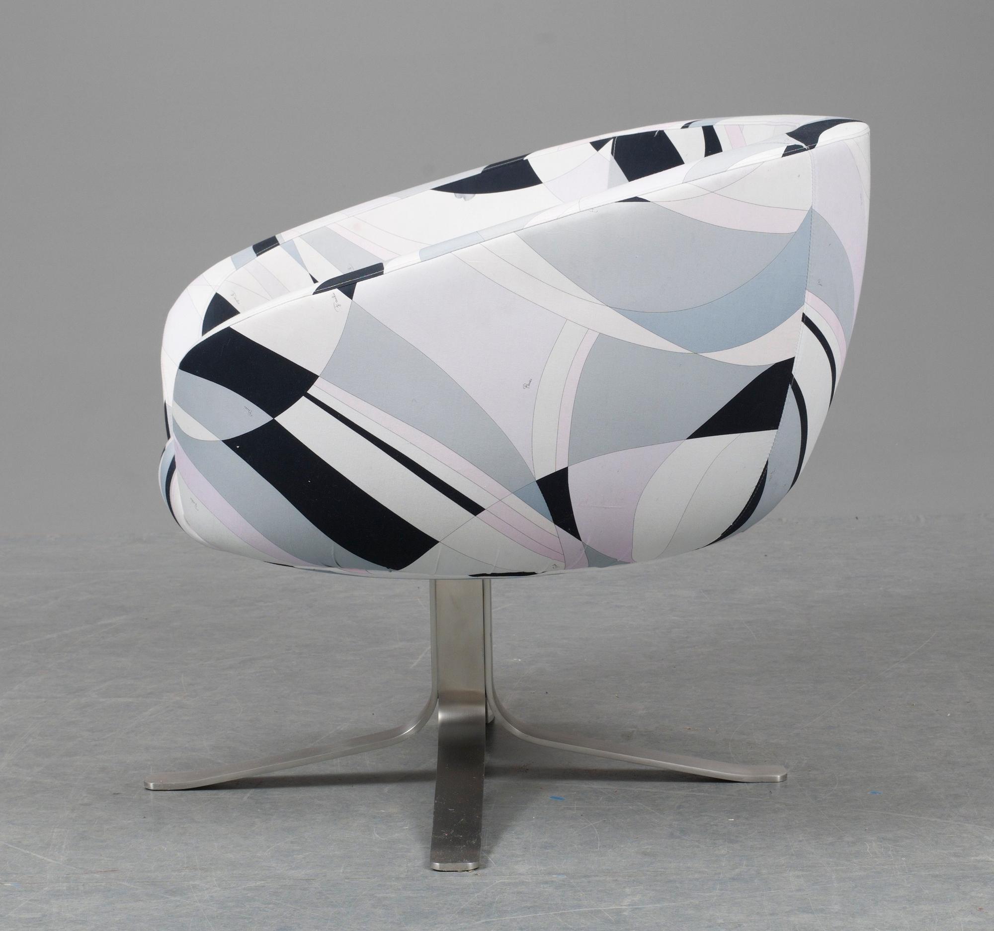 A Patrick Norguet "Rive Droite Armchair", Cappellini, Italy post 2001, upholstered in fabrik by Emilio Pucci.