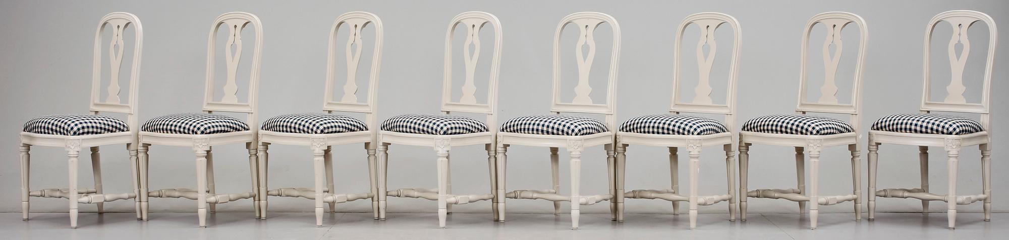 STOLAR, 8 st, gustaviansk stil, "Hallunda", ur IKEAs 1700-talsserie, sent 1900-tal.