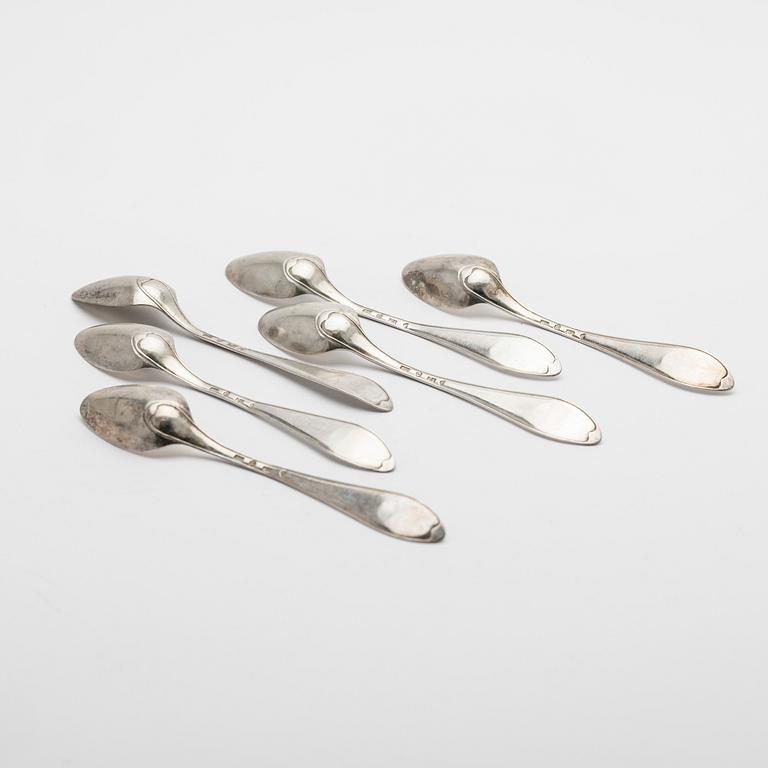 Johan Daniel Blomsterwall, efterrättsskedar, 6 st, silver, Göteborg, 1836.