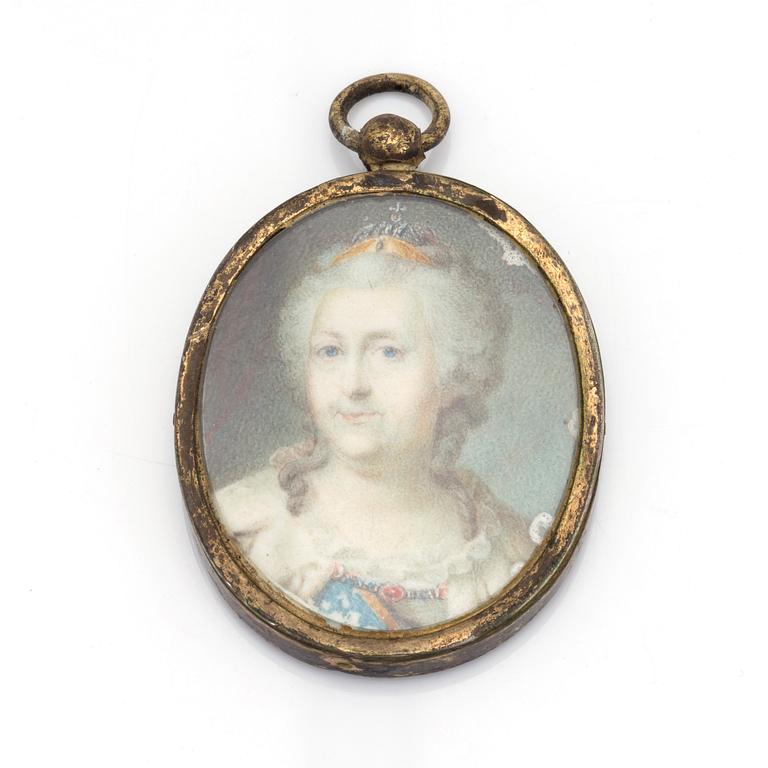 UNIDENTIFIED ARTIST, miniature portrait, Catherine The Great of Russia.