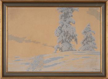 Gustaf Fjaestad, woodcut in colours, signed and dated 19?.