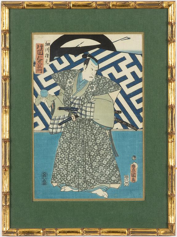 Utagawa Kunisada, "Kabukiskådespelaren Kataoka Ninzaemon som samurajen Hosokawa".