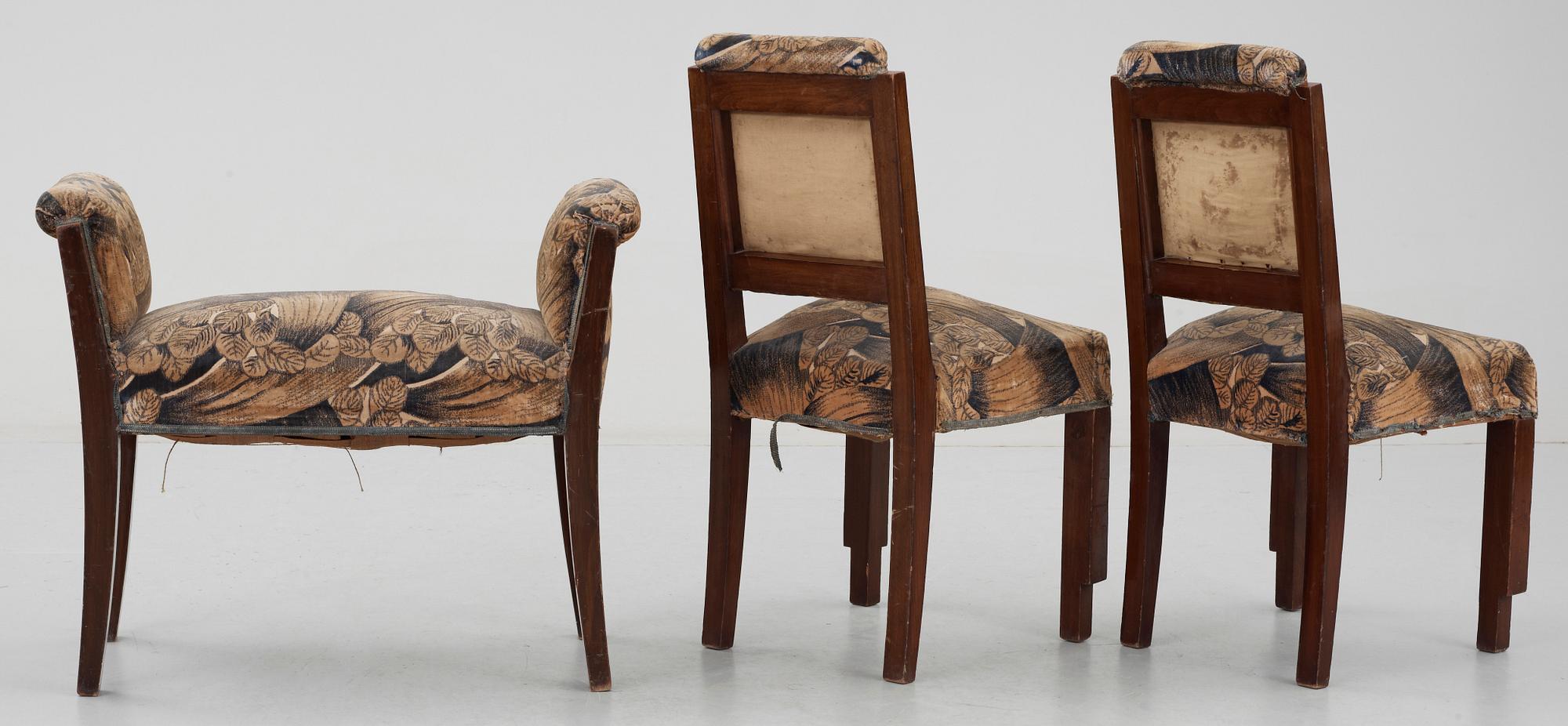 STOLAR samt TABURETT, 7 delar, art deco, 1920-tal.
