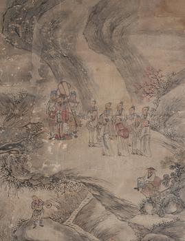 Rullmålning, signerad Wenhuan 文焕, Qingdynastin, daterad 1888.