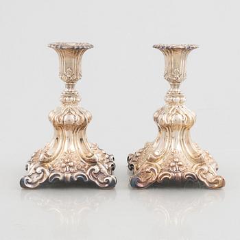 A pair of Baroque style silver candlesticks, Swedish import mark, 20th Century.