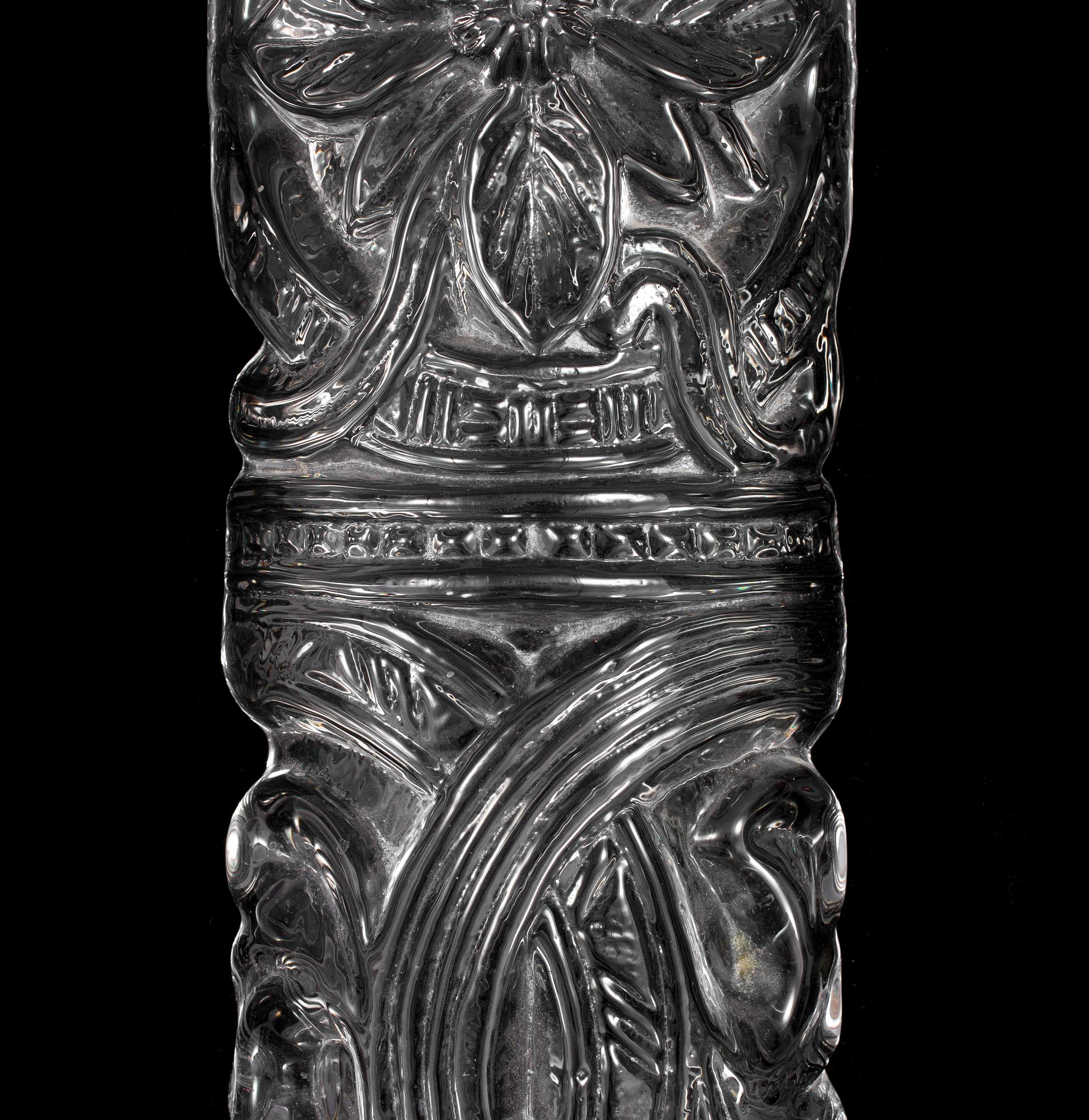 A glass obelisk by Lars Leidegren for Hotel Royal Viking, ca 1984. Produced by Orrefors glassworks.