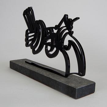CARL FREDRIK REUTERSWÄRD, culpture, black painted steel on base of stone, signed CFR and numbered 2/50.
