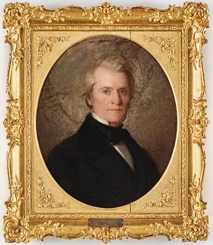 Uno Troili, Porträtt av Professor Anders Retzius (Lund 1796-1860 Stockholm), bröstbild, svart rock med spännhalsduk.