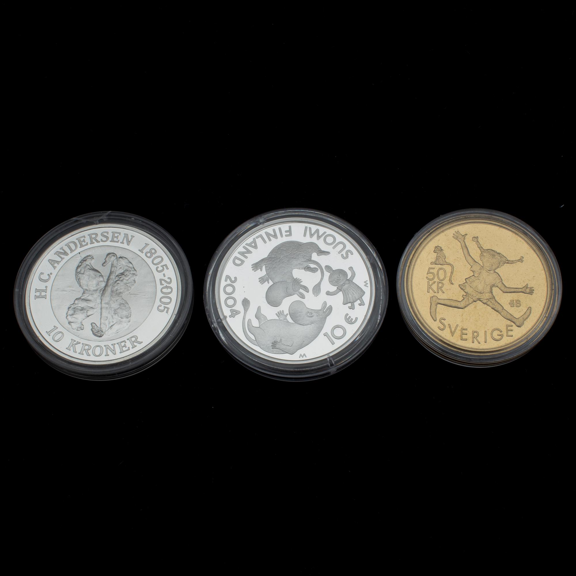 MINNESMYNT, 3 st, silver och kopparlegering, 2000-tal. Silvervikt 58,1 g.