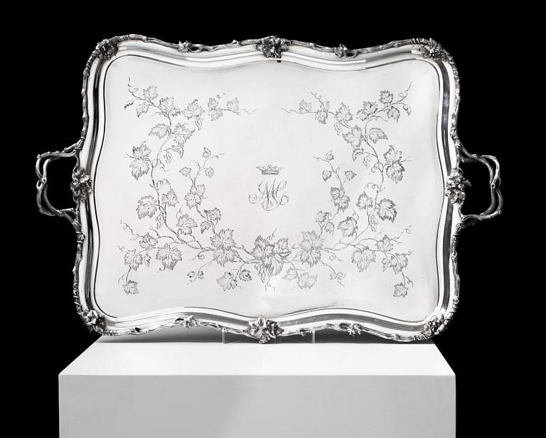 A Russian mid 19th century silver tray, marks of Carl Tegelsten, St. Petersburg 1850.