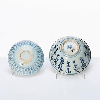 Two blue and white dishes, Ming dynasty (1368-1644).