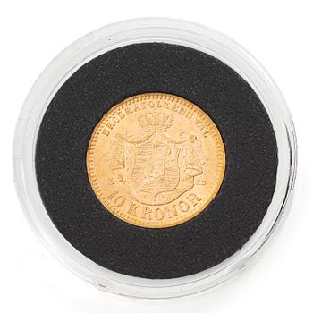 Guldmynt, Sverige, Oscar II, 10 kronor, 1901.