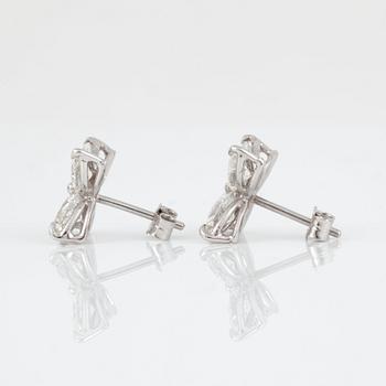 A pair of navette-cut diamond, circa 2.40 ct, earrings. Quality circa G/VS.