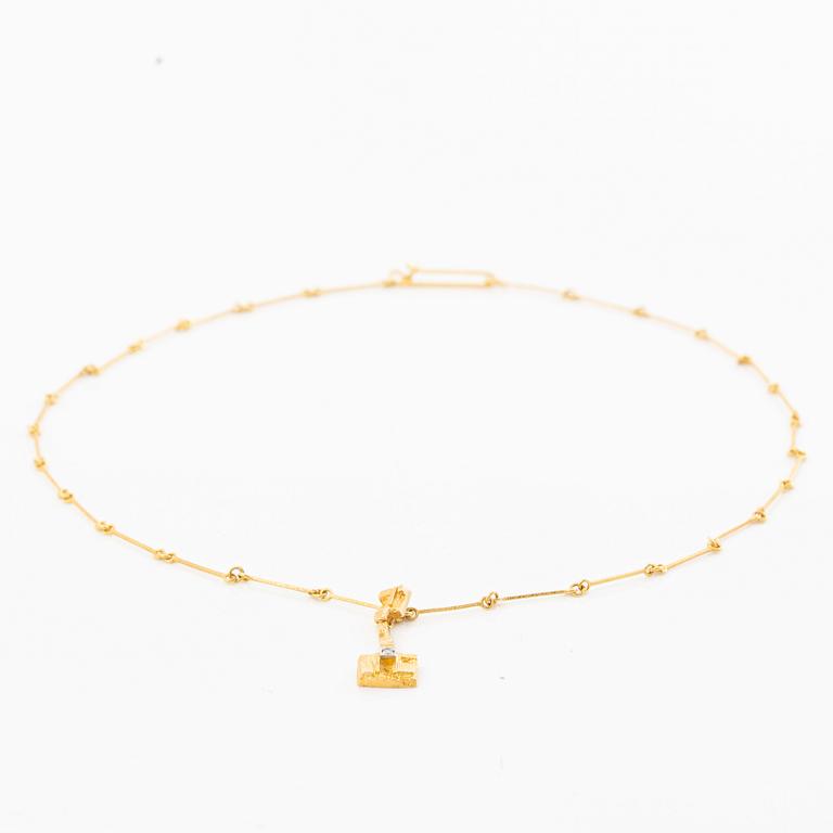 Björn Weckström, Necklace, 18K gold with an octagonal-cut diamond, for Lapponia. Finland, 1978.