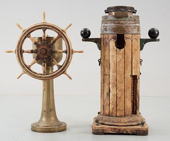 FARTYGSRATT PÅ FOT SAMT NAKTERHUS, trä, mässing, koppar, märkta Mc Gregor & Co resp Alley & Maclellan, Glasgow. 1907.