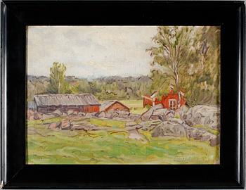 EMIL LINDGREN, olja på pannå, signerad.