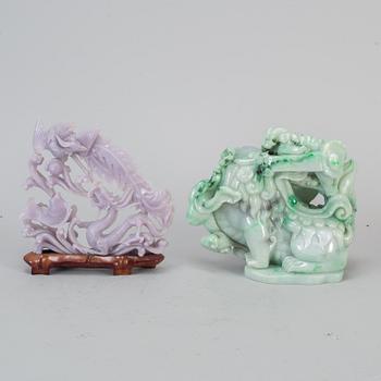 Four Chinese stone sculptures, one rose quartz, 20th century.