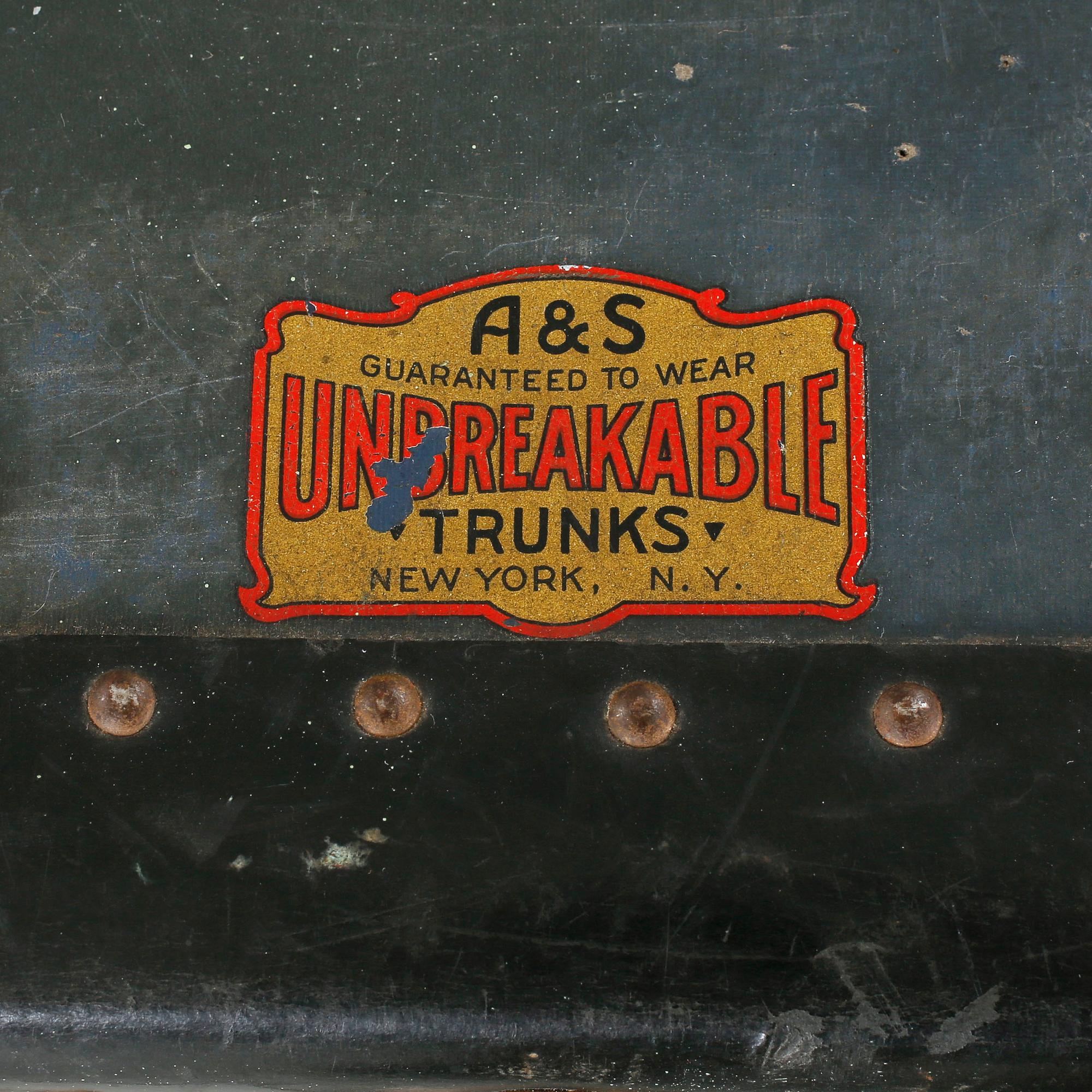 A trunk from A&S Unbreakable Trunks, New York, made in early 20th century.
