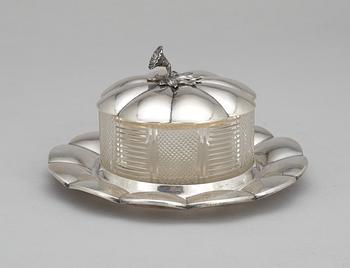 A Russian parcel-gilt and glass caviar-bowl, unidentified makers mark, St. Petersburg 1886.