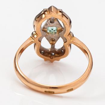 A 14K gold ring with an beryl and diamonds ca. 0.55 ct in total. Soviet union.