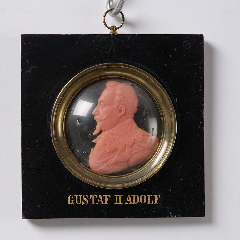 A set of twenty wax portraits of Swedish monarchs, late 19th century.