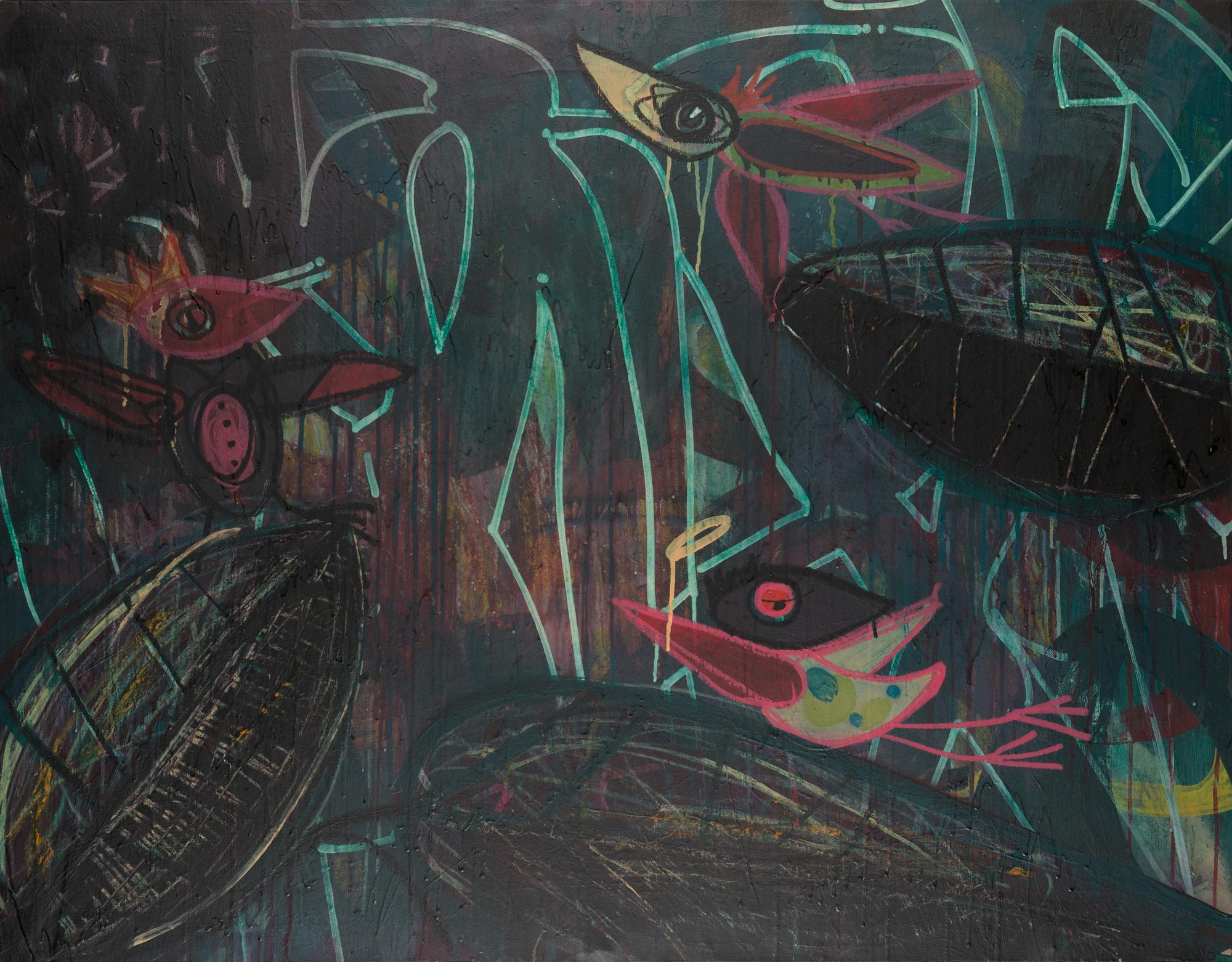 Janne Wiljakainen, mixed media on canvas, signed and dated -16.