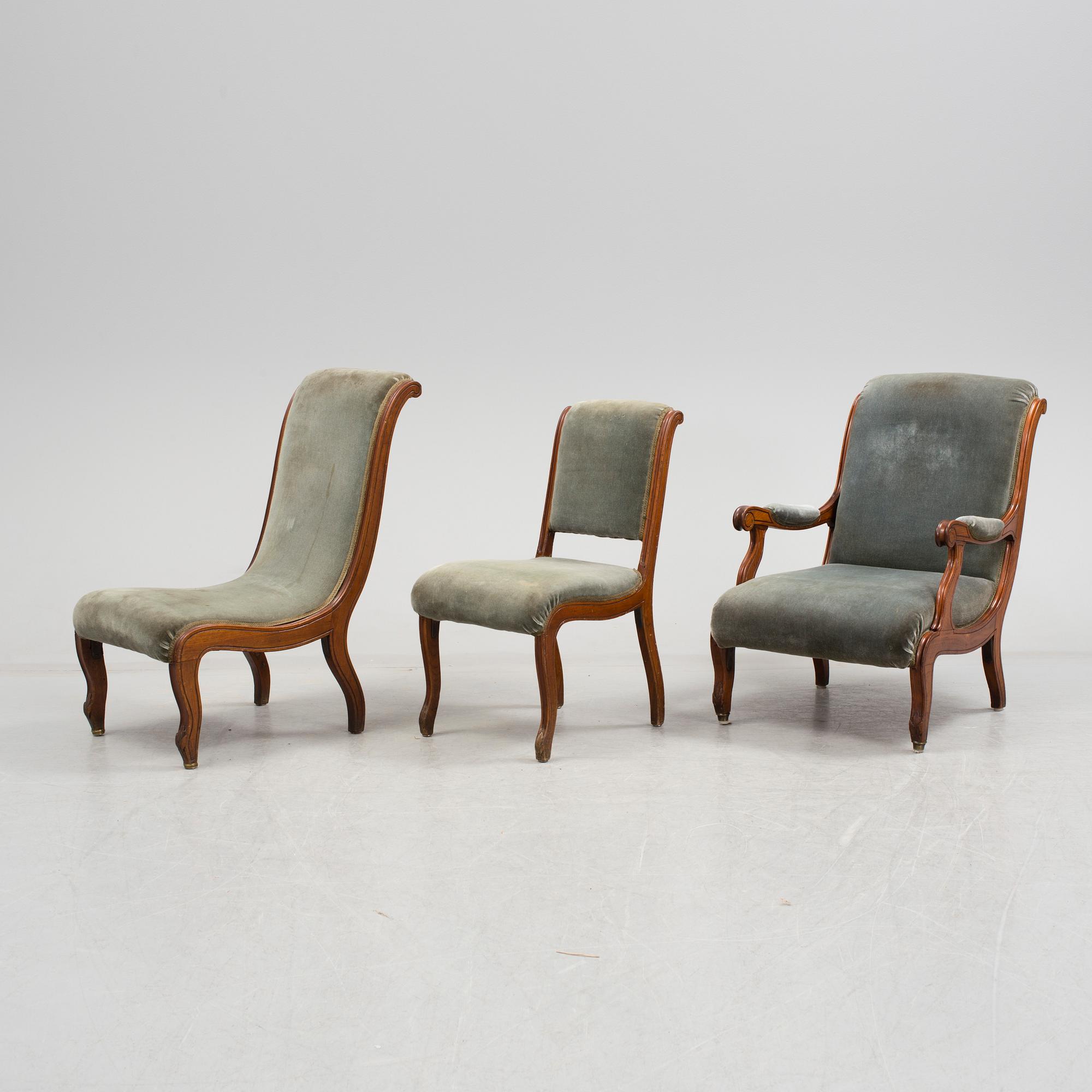 A set of 9 pieces of furniture, probably France and mid 19th century.