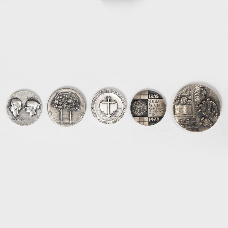 Minnesmedaljer, 5 st, sterling silver, 1900-talets slut.