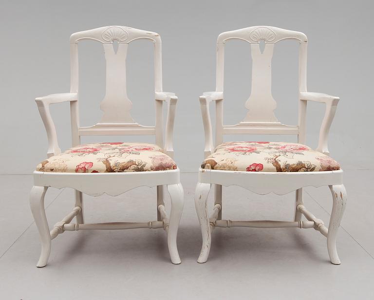 KARMSTOLAR, 1 par, rokokostil, 1800-/1900-tal.