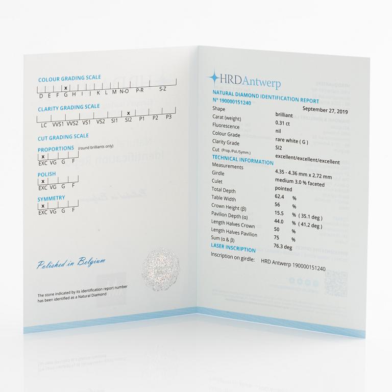 Earrings with brilliant-cut diamonds accompanied by an HRD report.
