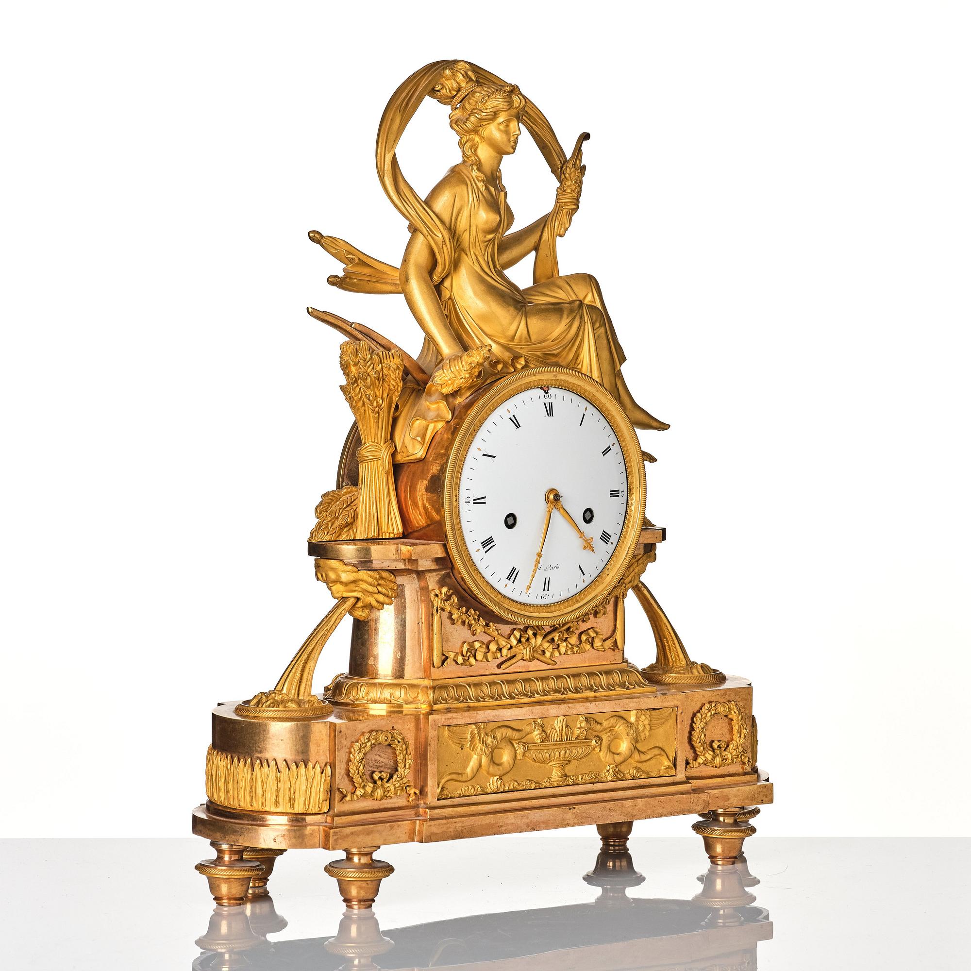 A French Empire mantle clock, early 19th century.