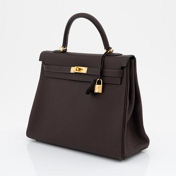 Hermès, a brown clemence leather and gold hardware 'Kelly 35', 2013.