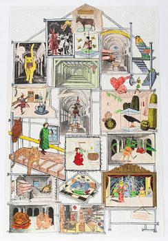 Jane Hammond, färglitografi med handkolorering och collage, signerad och numrerad 36/45, daterad -05.