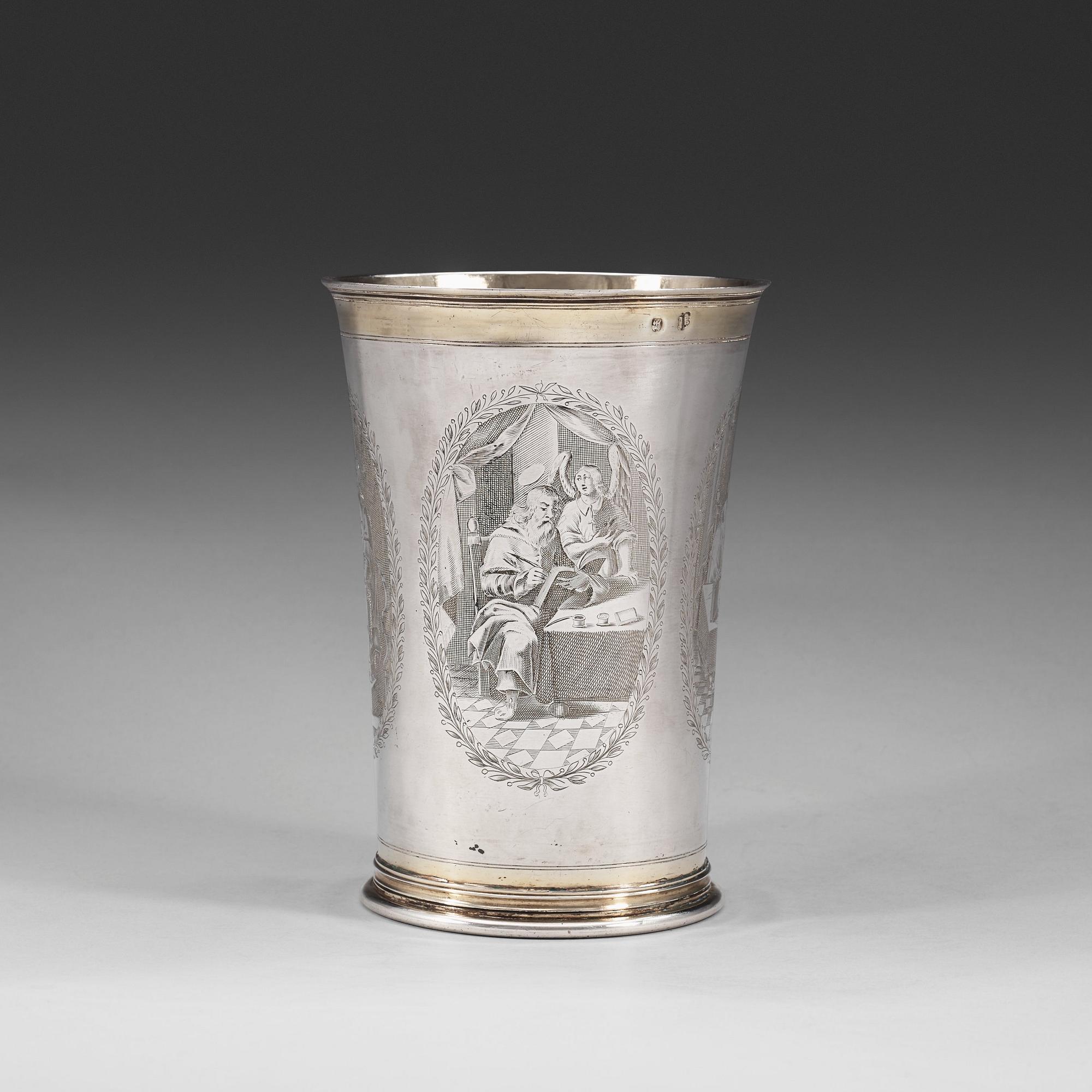 A German 17th century parcel-gilt beaker, marks of Harmen Lüders, Hamburg (1658-1677).