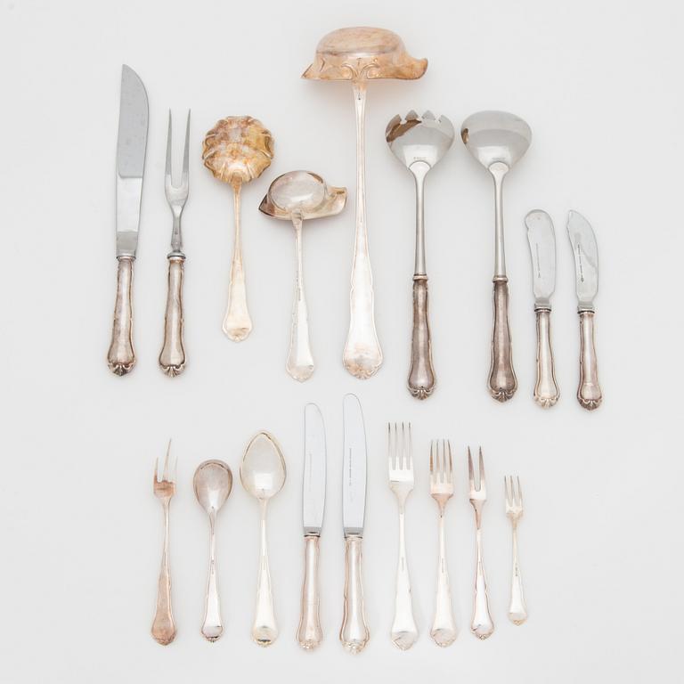 An 82-piece 'Chippendale' silver cutlery set for 12, in cutlery box, Auran Kultaseppä oy, Turku, Finland 1986-87.